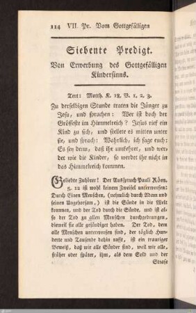 VII. Predigt: Von Erwerbung des Gottgefälligen Kindersinns.