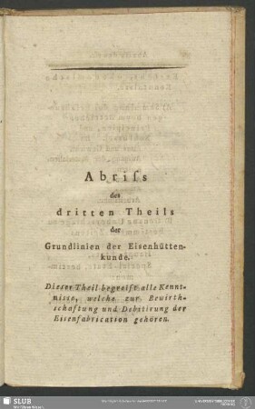 Abriss des dritten Theils der Grundlinien der Eisenhüttenkunde