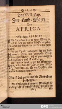 Das XVII. Cap. Zur Land-Charte Von AFRICA.