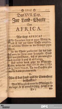 Das XVII. Cap. Zur Land-Charte Von AFRICA.