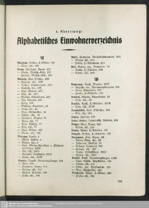 3. Abteilung. Einwohnerverzeichnis : 3. Abteilung. Alphabetisches Einwohnerverzeichnis
