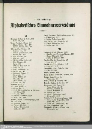 3. Abteilung. Einwohnerverzeichnis : 3. Abteilung. Alphabetisches Einwohnerverzeichnis