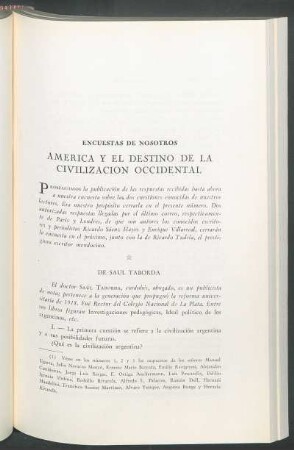 América y el destino de la civilización occidental : Encuestas de "Nosotros"