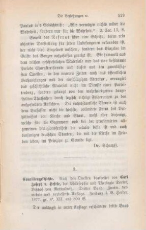 529-538 [Rezension] Hefele, Karl Joseph von, Conciliengeschichte; 3. Band 2. Aufl.