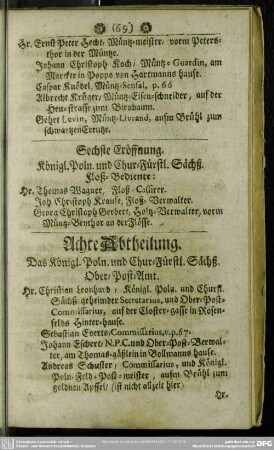 Achte Abtheilung. Das Königl. Poln. und Chur-fürstl. Sächs. Ober-Post-Amt