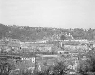 Meißen-Triebischtal. Blick vom Lerchaweg zur Lutherkirche (1901/1909; W. Kandler) über Karl-Liebknecht- und Lessingstraße