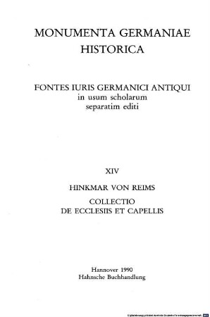 Hinkmar von Reims, Collectio de ecclesiis et capellis