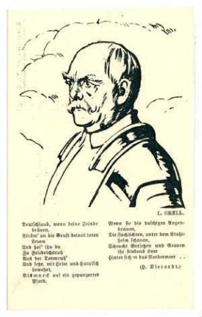 Kriegspostkarte Nr. 3: (Bismarck, mit Gedicht:) Deutschland, wenn deine Feinde dräuen, ... (mit Zensurvermerk)
