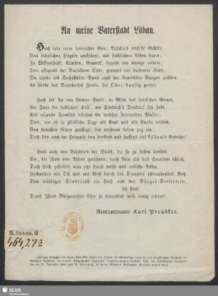 An meine Vaterstadt Löbau : [Gedicht]
