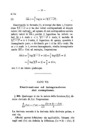 Capo VII. Derivazione ed integrazione dei complessi.