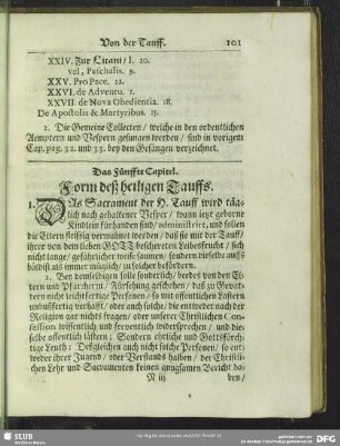 Das Fünffte Capitel. Form deß heiligen Tauffs