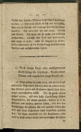 2) Noch einige kurze aber wohlgemeynte Rathschläge für Lehrlinge, Kaufmanns-Diener und angehende junge Kaufleute.