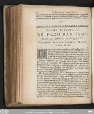 Theses Theologicae De Paedo Baptismo. Praeside D. Mose Amyraldo. Respondente Samuele Langlaeo Normano.