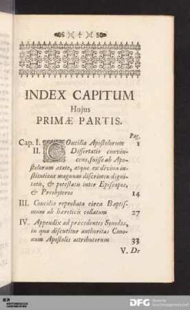 Index Capitum Hujus Primae Partis