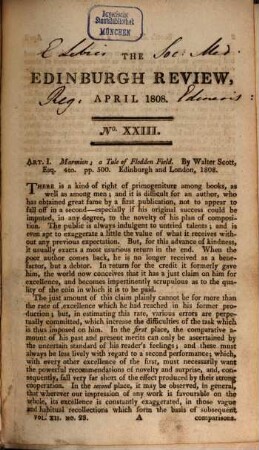 The Edinburgh review, or critical journal. 12. 1808