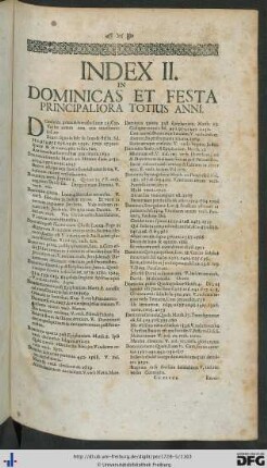 Index II. De Dominicas Et Festa Principaliora Totius Anni.