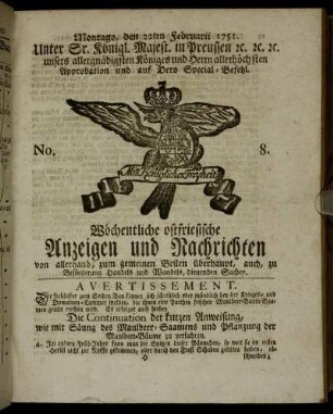 No. 8. Montags, den 22ten Februarii 1751.