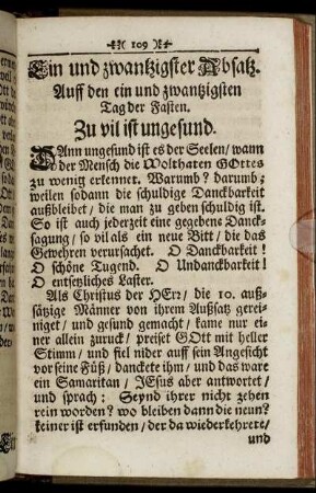 Ein und zwantzigster Absatz. Auff den ein und zwantzigsten Tag der Fasten. - Fünff und zwantzigster Absatz. Auff den fünff und zwantzigsten Tag der Fasten.