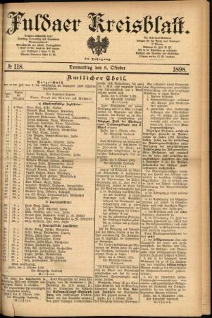 Erste Ausgabe vom Donnerstag, den 06. Oktober 1898.