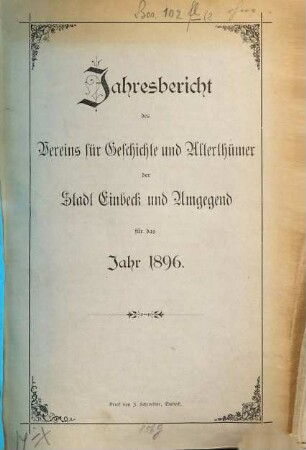 Jahresbericht des Vereins für Geschichte und Altertümer der Stadt Einbeck und Umgegend : für das Jahr .... [2.] 1896