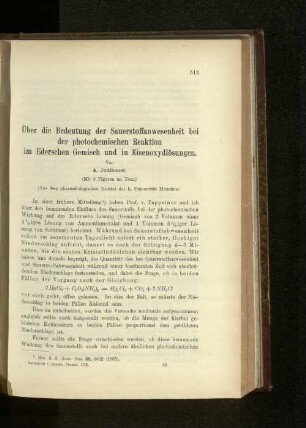 Über die Bedeutung der Sauerstoffanwesenheit bei der photochemischen Reaktion im Ederschen Gemisch und in Eisenoxydlösungen.