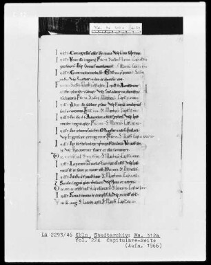 Evangeliar aus St. Pantaleon, Köln — Capitulare-Seite, Folio fol. 224