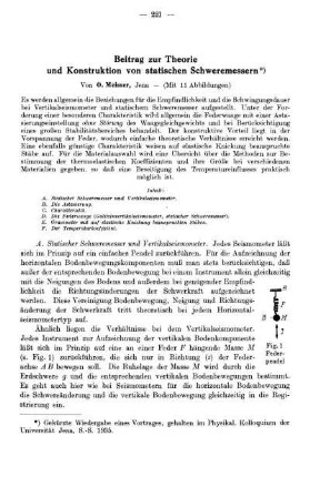 Beitrag zur Theorie und Konstruktion von statischen Schweremessern