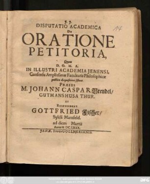 Disputatio Academica De Oratione Petitoria