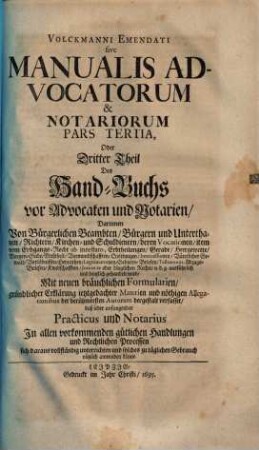 Georgii Beyeri Volckmannus Emendatus sive Manuale Advocatorum & Notariorum, 3