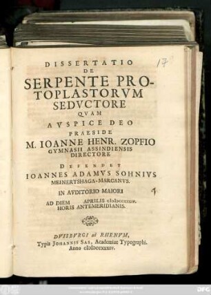 2: Biga Dissertationvm De Serpente Protoplasmorvm Sedvctore