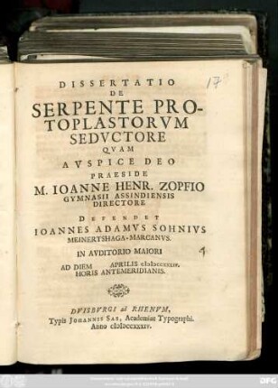 2: Biga Dissertationvm De Serpente Protoplasmorvm Sedvctore