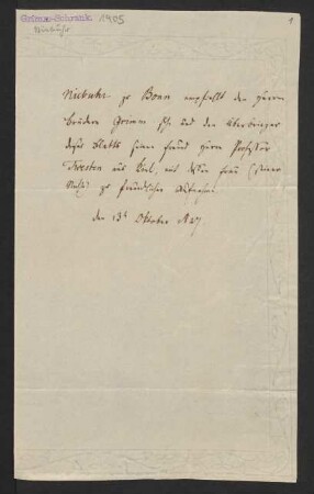 Brief an Wilhelm Grimm und Jacob Grimm : 13.10.1827