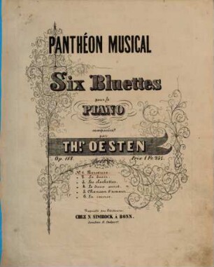 Panthéon musical : six bluettes pour le piano ; op. 118. 1, Berceuse