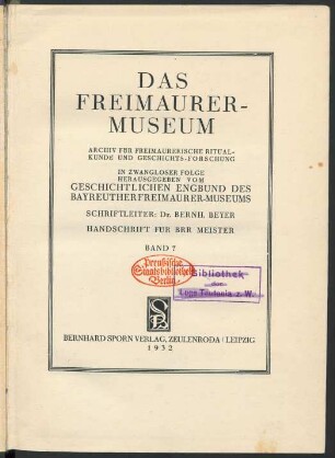 7.1932: Das Freimaurer-Museum