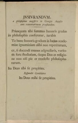 Ivsivrandvm, a philosophiae magistris in Georgia Augusta ante renuntiationem praestandum