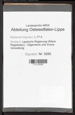 Portofreiheit für Geldsendungen der Regierungshauptkasse zu Minden an die Landkasse zu Detmold