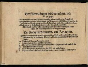 Der Nieren-braten wird vorgeleget/ wie N. 52 zeigt Der Krebs wird trinciret/ wie N. 35. weiset