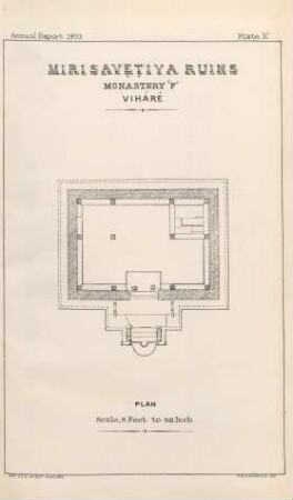 Plate 'A' Mirisavetiya ruins. Monastery 'F' Viháré. Plan