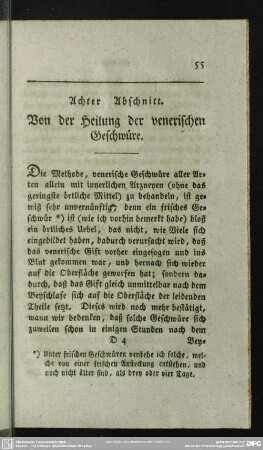Achter Abschnitt. Von der Heilung der venerischen Geschwüre