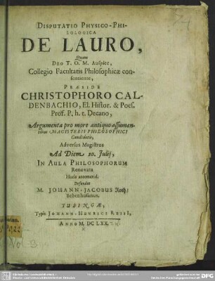 Disputatio physico-philologica de lauro ...