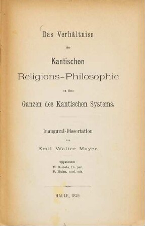 Das Verhältniß der Kantischen Religions-Philosophie zu dem Ganzen des Kantischen Systems