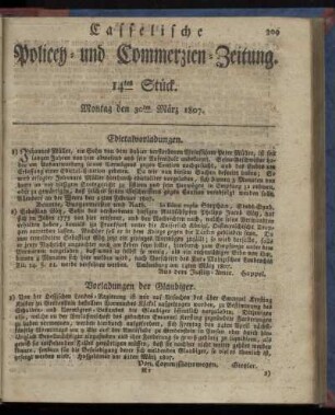 14tes Stück, Montag den 30ten März 1807