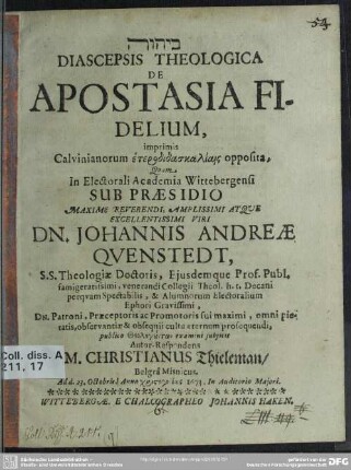 Diascepsis theologica de apostasia fidelium