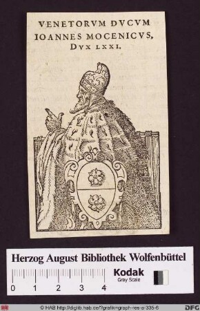 Brustbild des Dogen Giovanni Mocenigo über einem Wappen