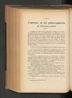 L'opinion et les préoccupations du Gouverneur général.