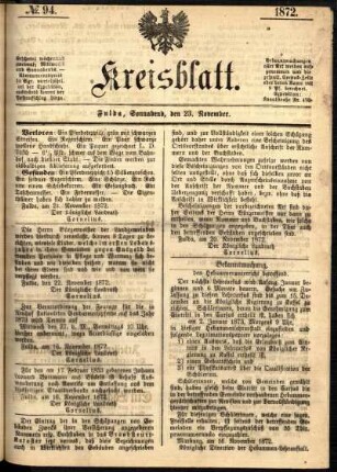 Ausgabe vom Samstag, den 23. November 1872.