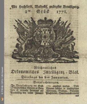 2tes Stück, Dienstags den 8ten Januarius 1771