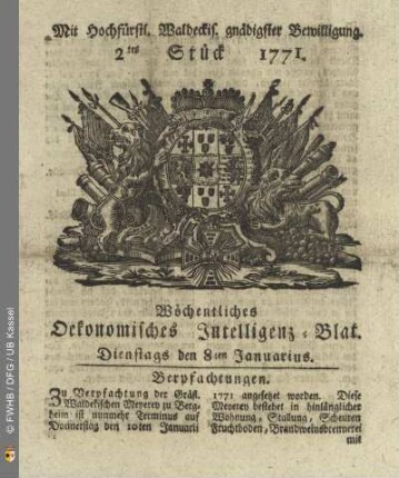 2tes Stück, Dienstags den 8ten Januarius 1771
