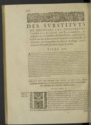 Des substituts de messieurs les procureurs ... Titre XV.