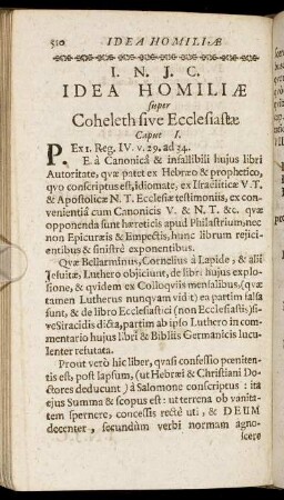 Idea Homiliæ super Coheleth sive Ecclesiastæ.